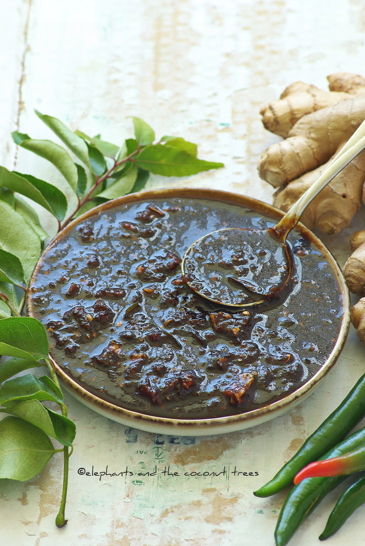 Inji puli / Sweet and sour ginger pickle elephants and the coconut trees