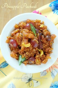 Pineapple pachadi without yogurt / Kerala sadya special madhura pachadi / Vegan spicy pineapple recipe