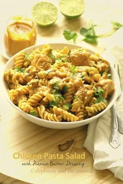 Chicken pasta salad with peanut butter dressing