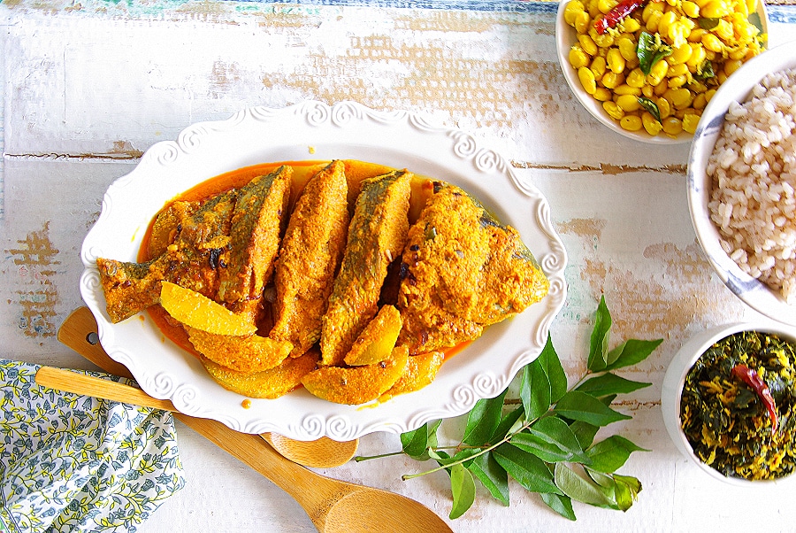 porggie fish curry with tropical mango and coconut flavors