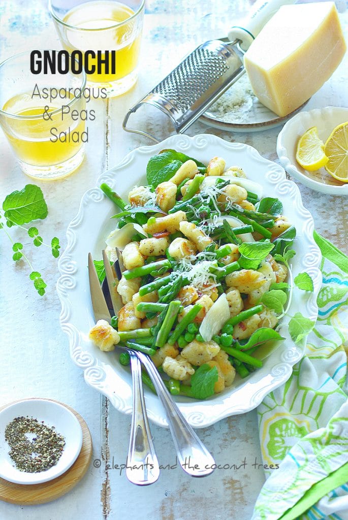 homemade gnocchi green peas and Asparagus-salad