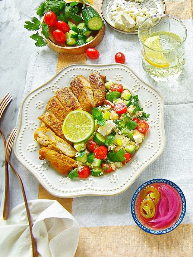 40 minute meals  – Baked chicken with couscous salad